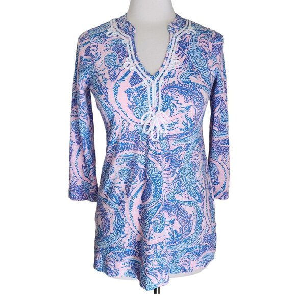 Lilly Pulitzer Kaia Knit Tunic Top Size XS Boca Blue Sea What I Sea - Picture 1 of 15